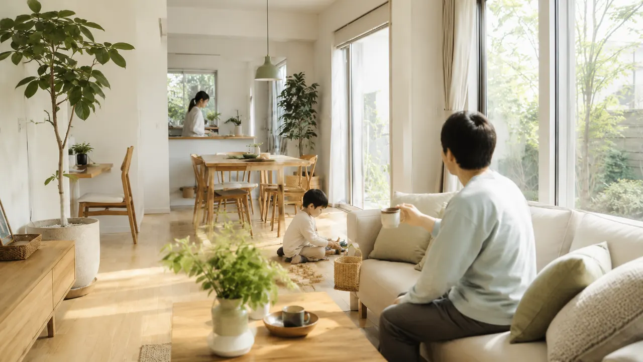家族がくつろぐリビング